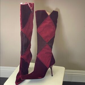 Sergio Rossi Red Patchwork Heeled Boots